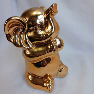 Vintage Y2K Gold Ceramic Elephant Figurine